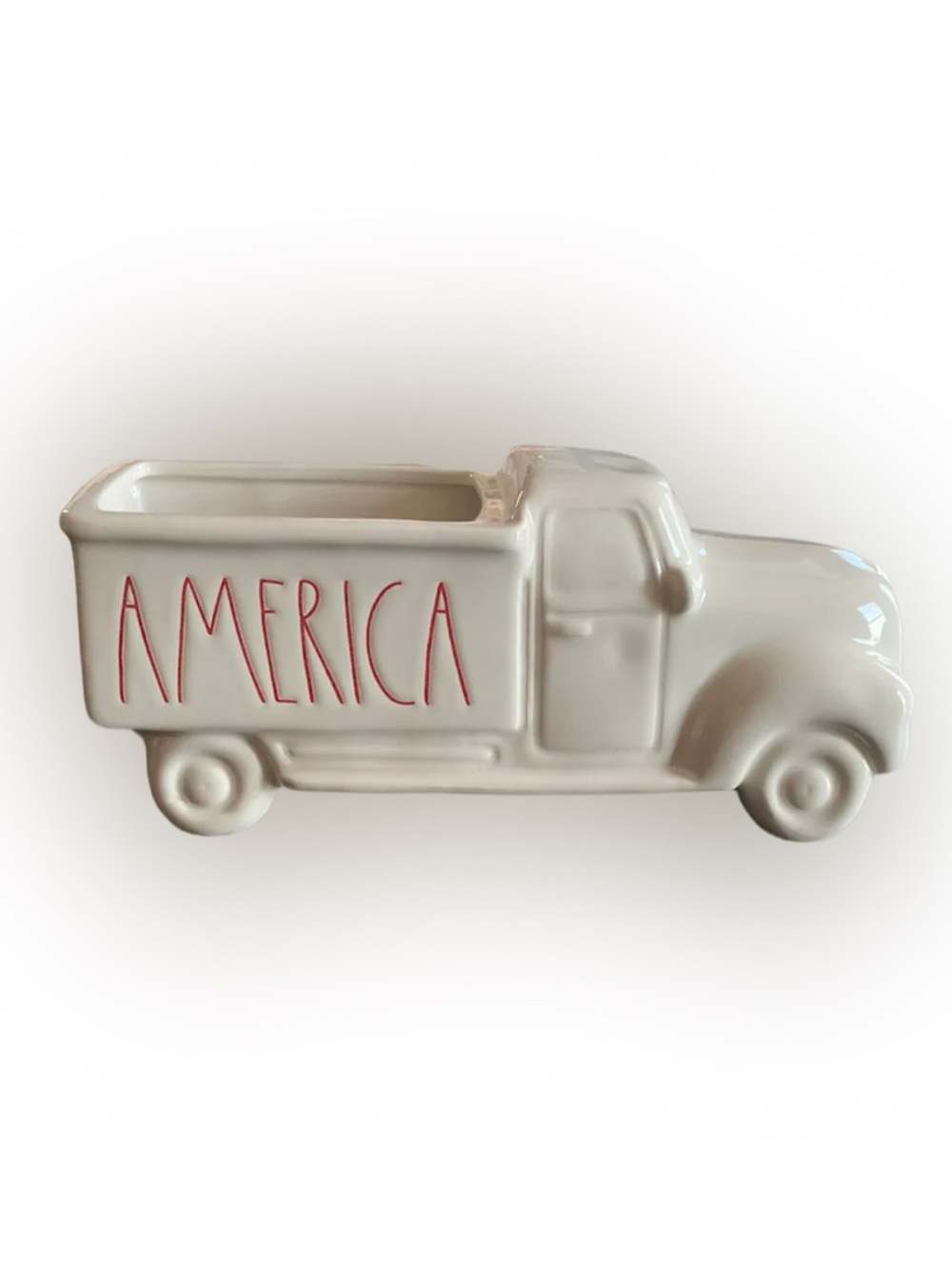 Rae Dunn White Ceramic Truck Planter with Red Lettering